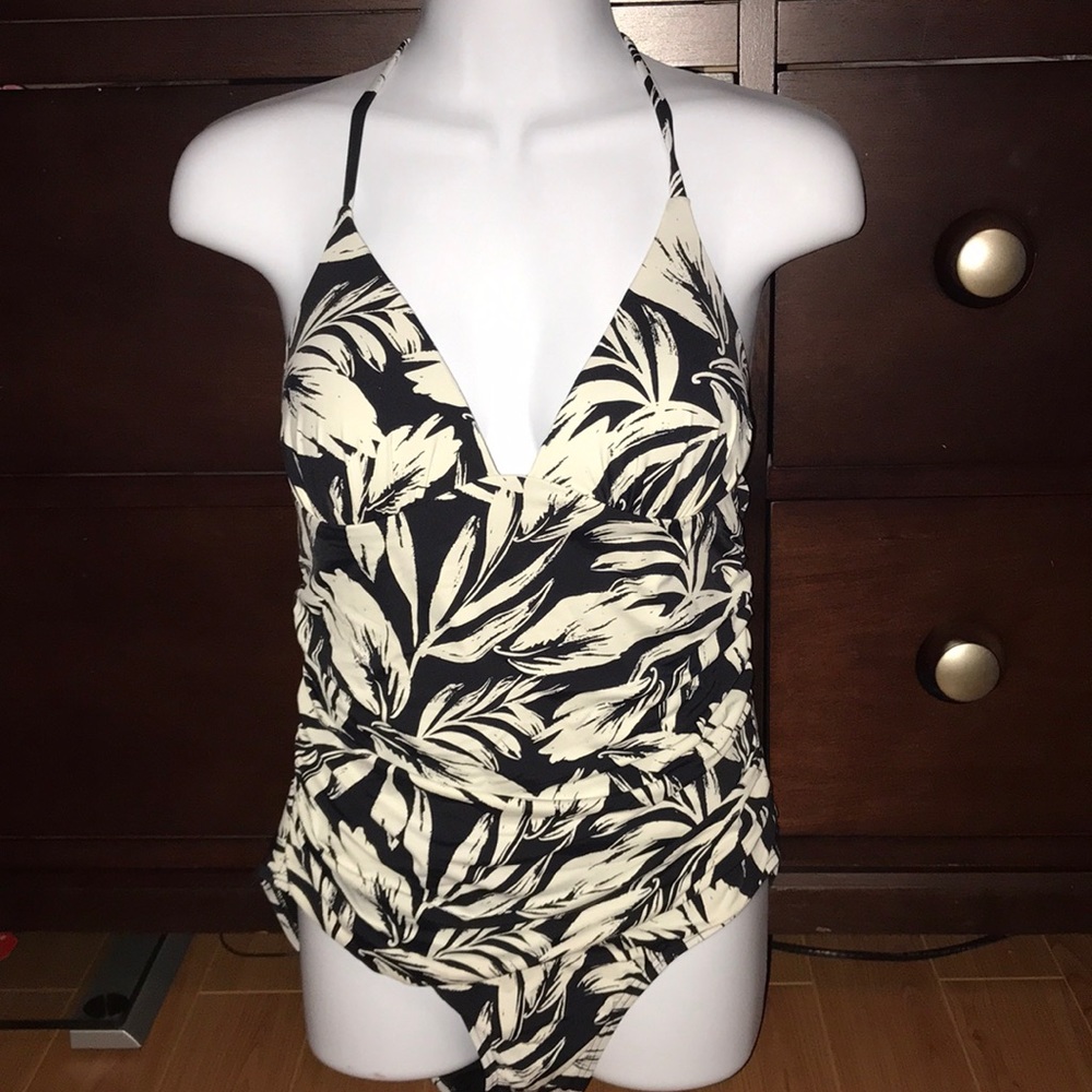 Black and white floral one piece swimsuit